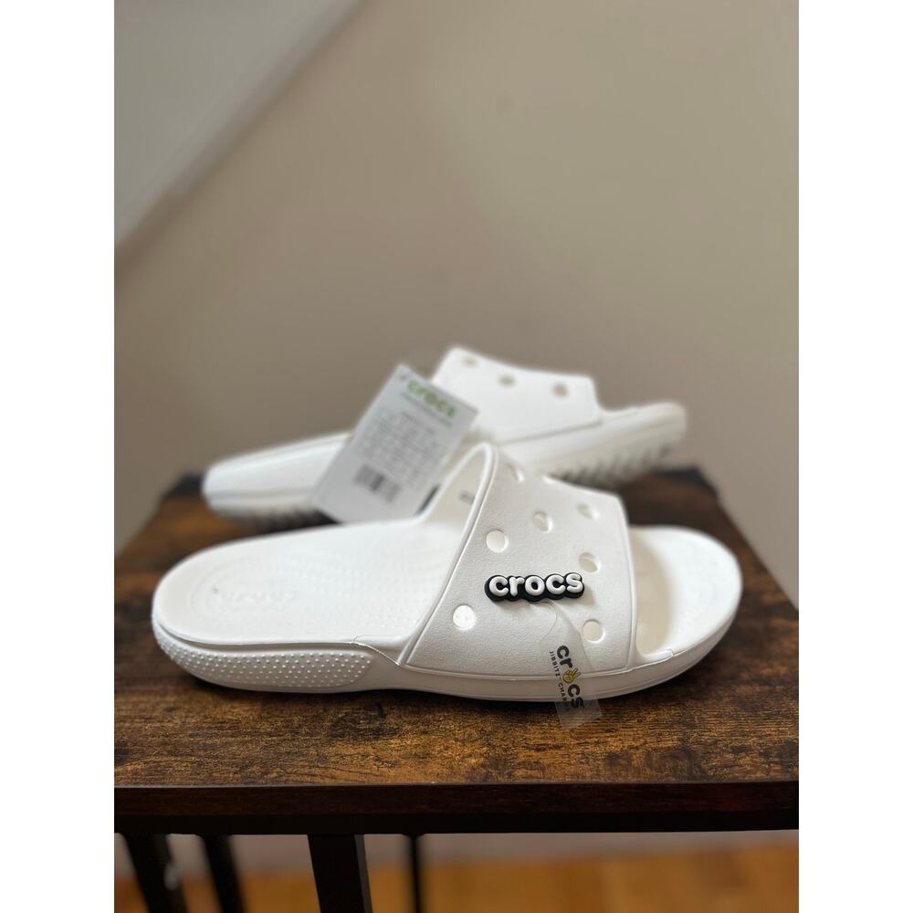 Crocs New Classic White Slide Sandals M9/W11 with Crocs Jibbitz Charm Unisex